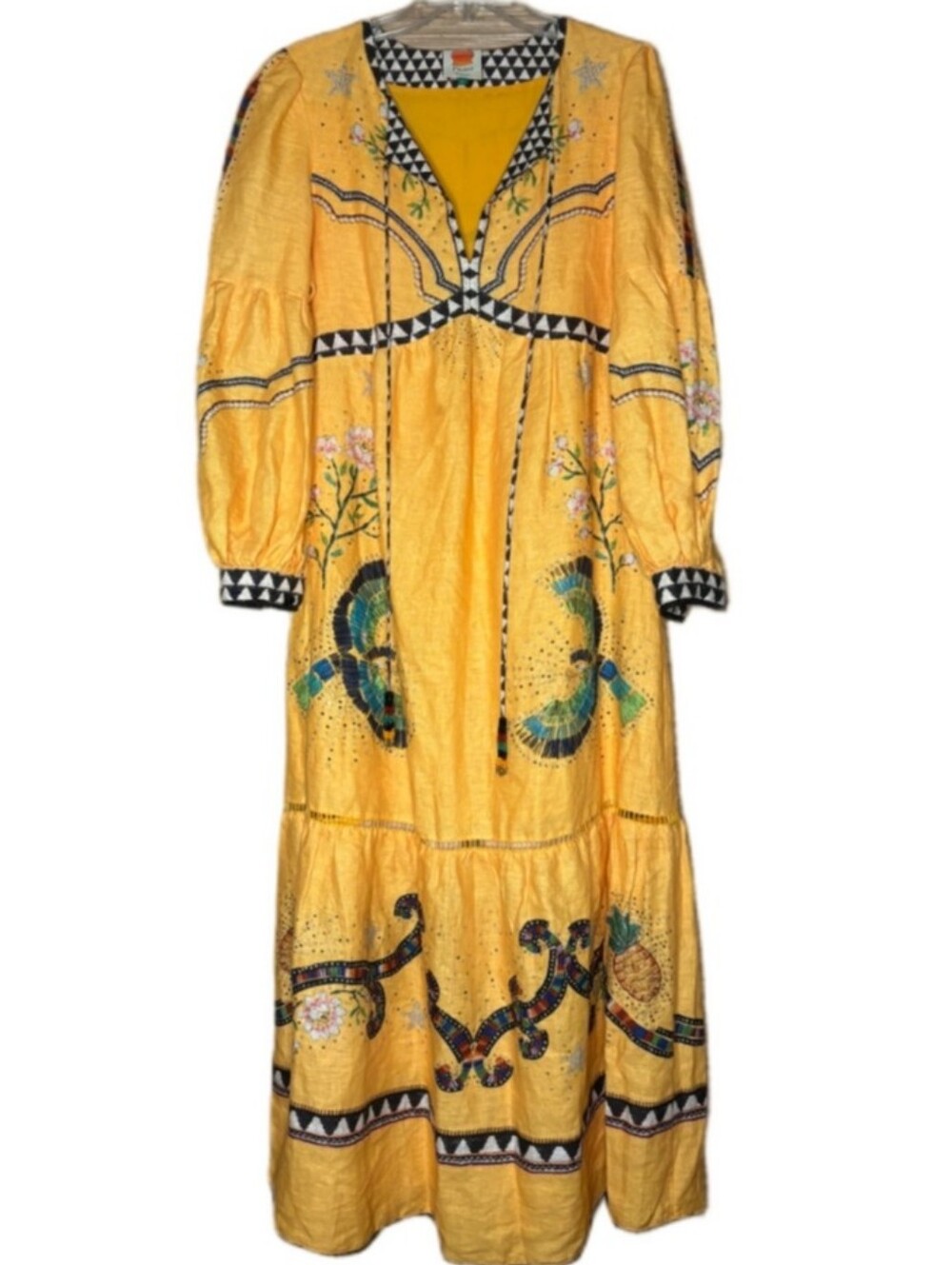 FARM Rio Yellow Embroidered Maxi Dress with Multicolor Accents